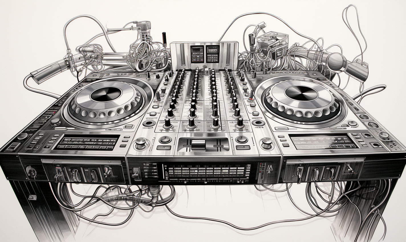 Colorful blasting drawing of DJ mixer