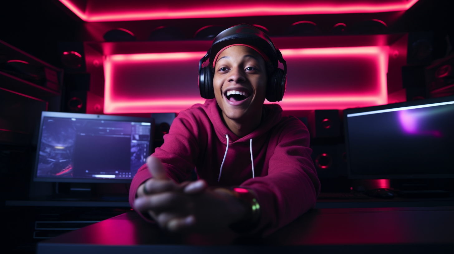 DJ Quik enjoying his Xbox in a red-lit videogame room