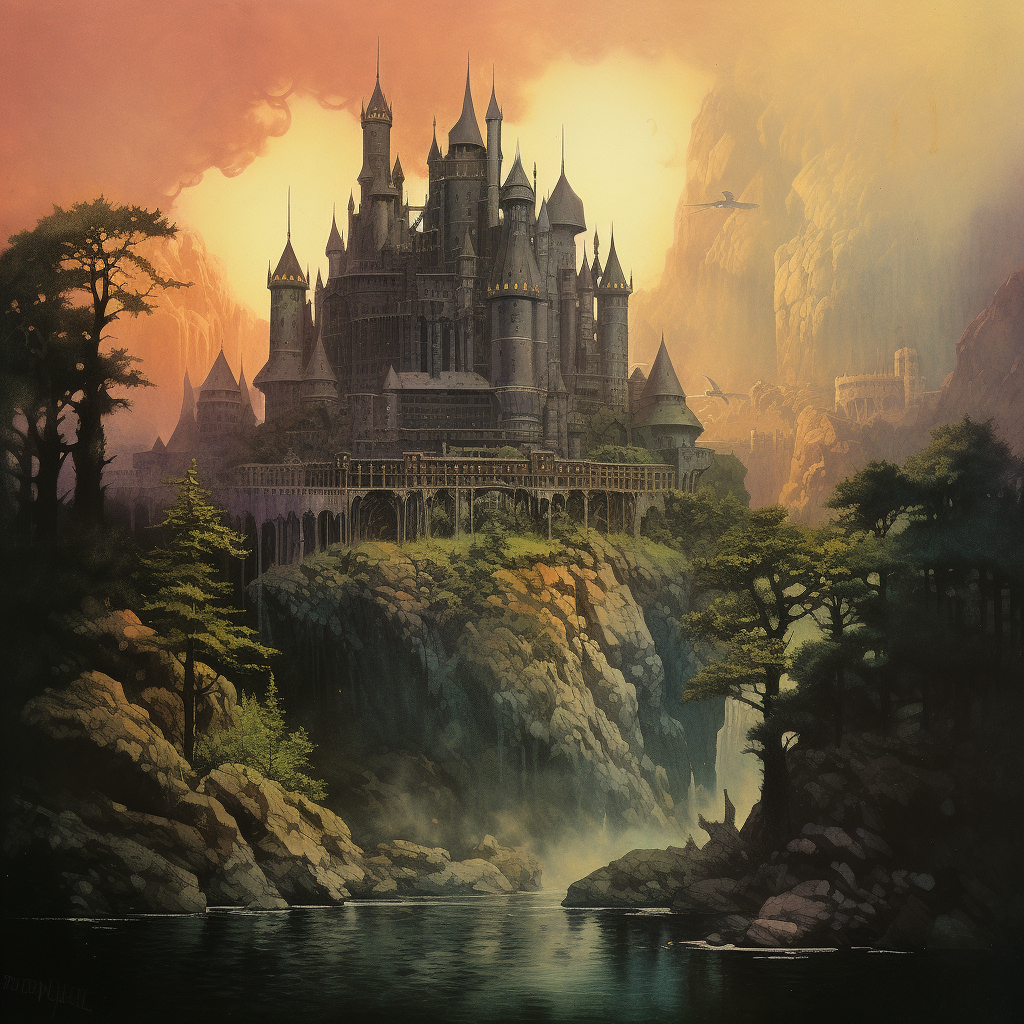 Dark fantasy book cover with floating island castle