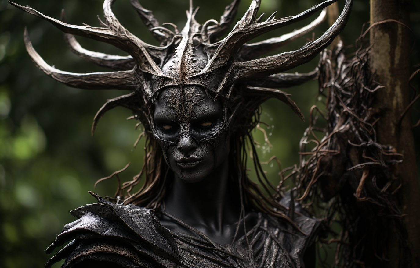 A Powerful D&D Hag with Black Skin and Horns