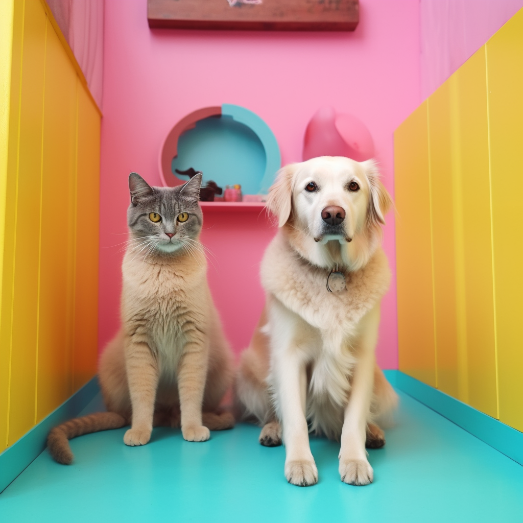 Cute dog and cat in daycare