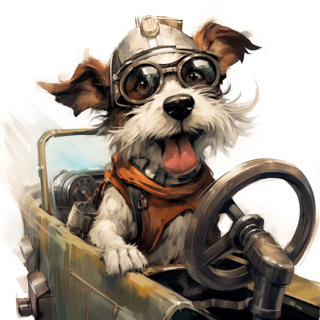 Dog driving a modern vehicle illustration