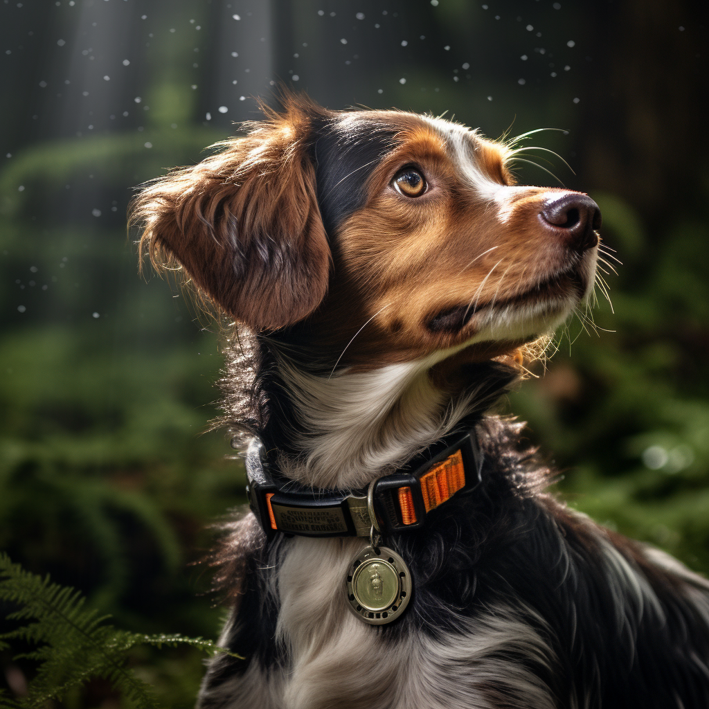 Dog with GPS Tracker Sniffing Tree