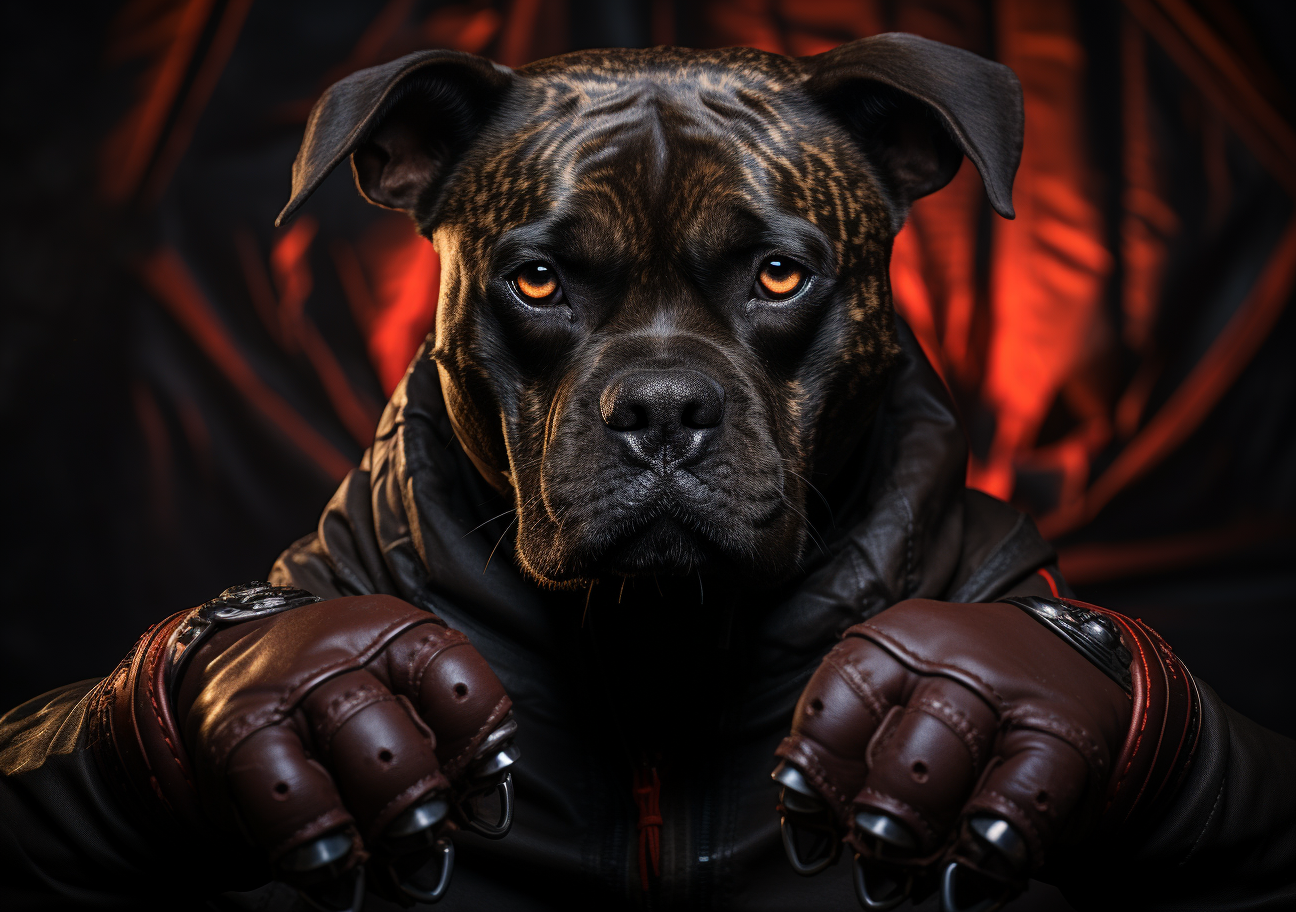 Dogo Argrentino with boxing gloves looking mean and epic