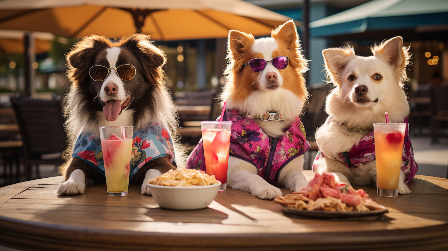 Fashionable dogs with accessories at California Pizza Kitchen