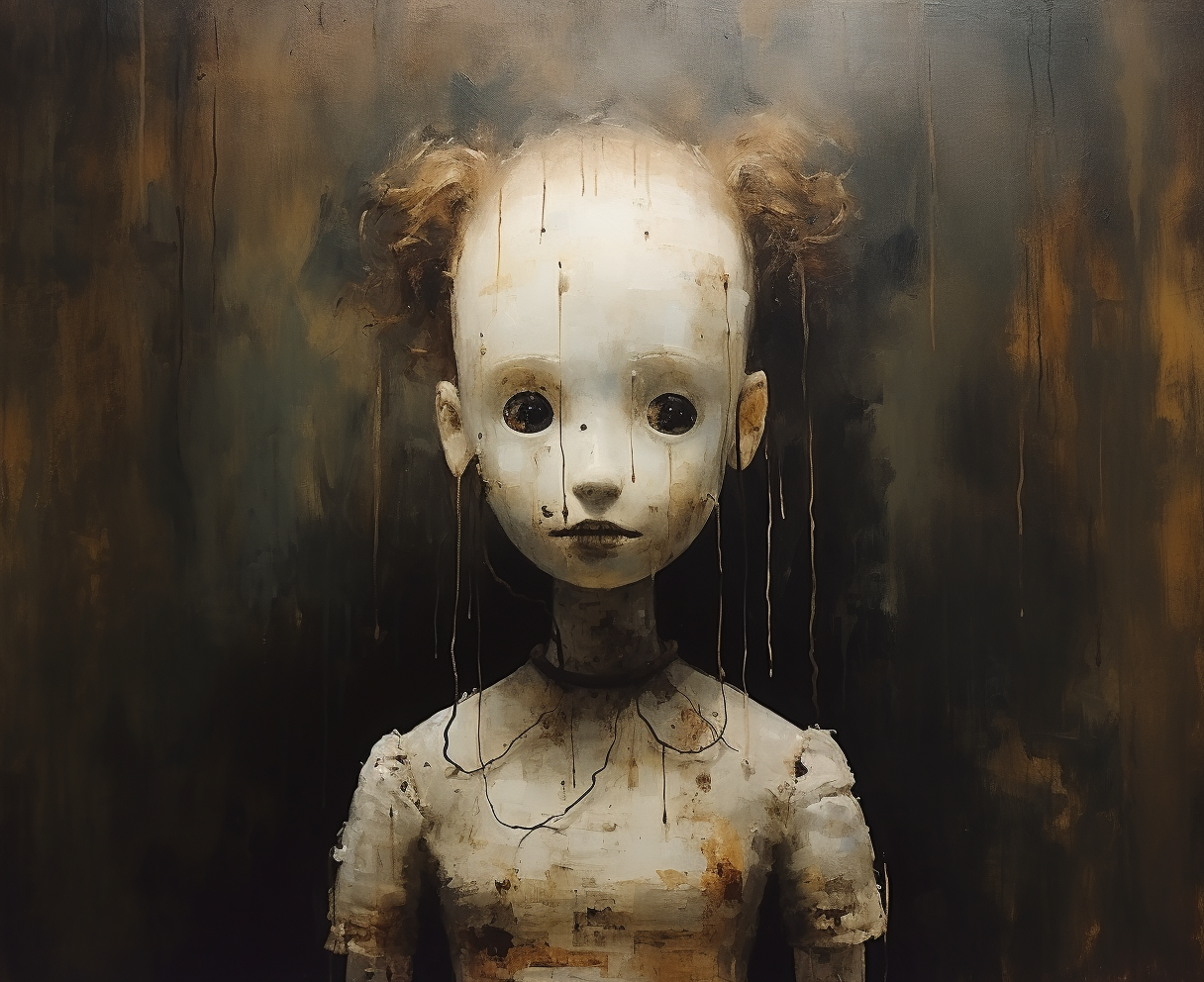 Doll Face Silhouette Nightmare Vintage Oil Painting