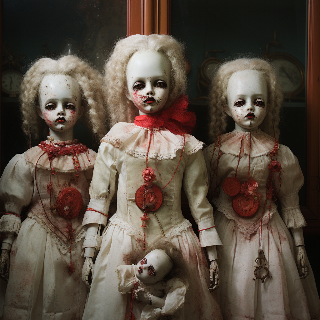 Beautiful antique dolls with red and white colors