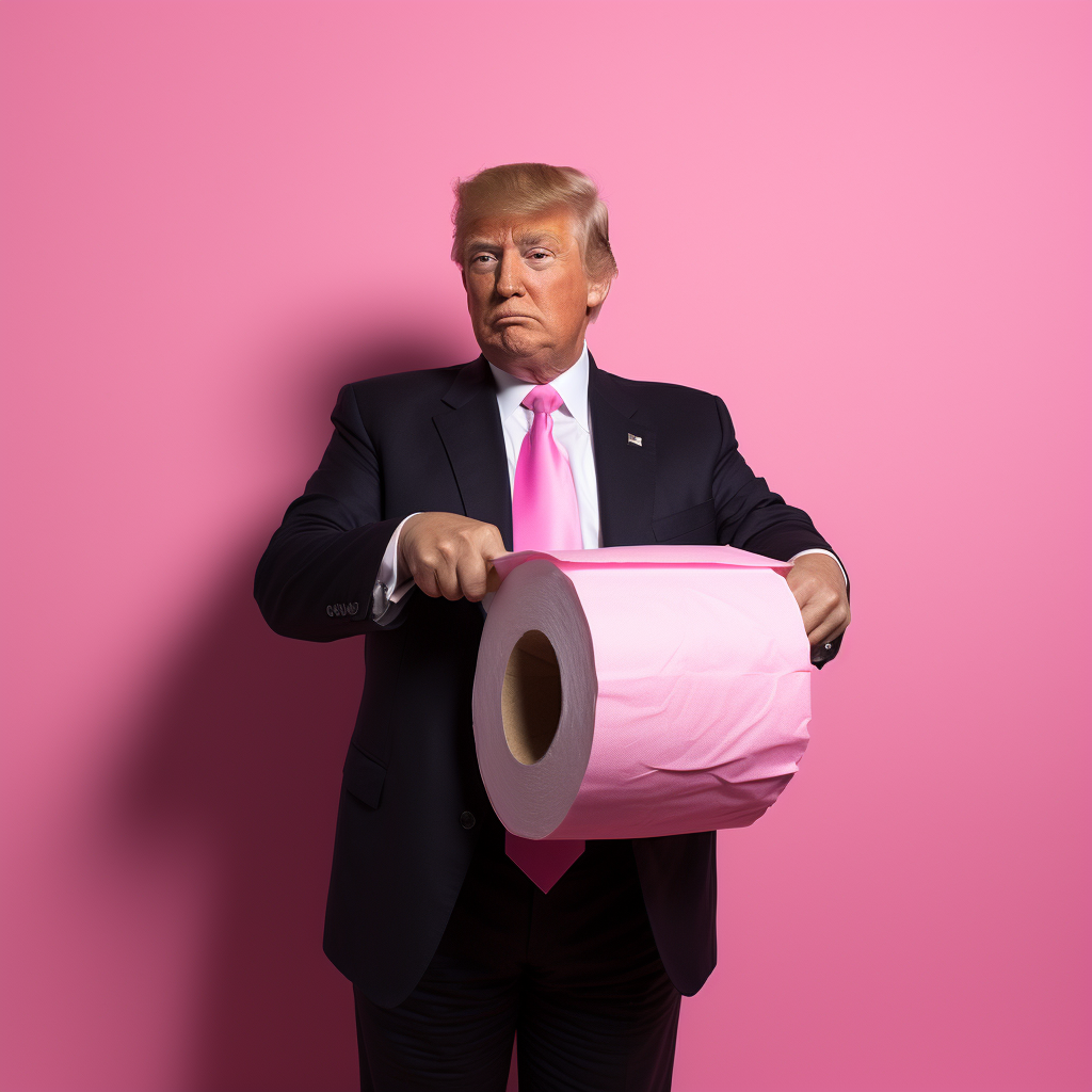 Donald Trump with pink toilet paper