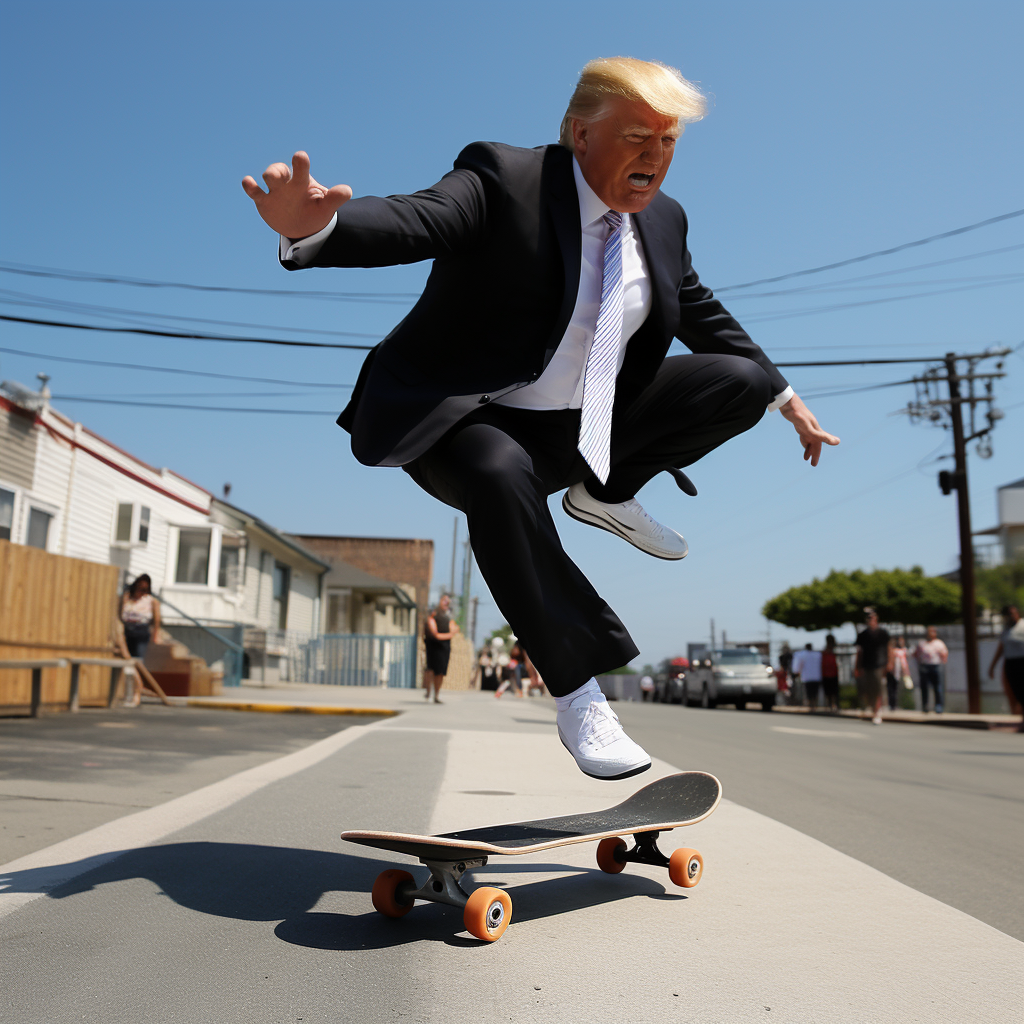 Donald Trump skateboard kickflip in action