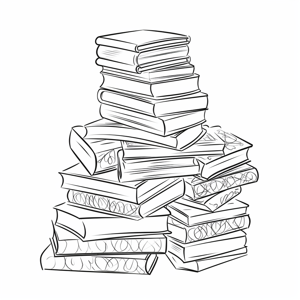 Doodle line art of books