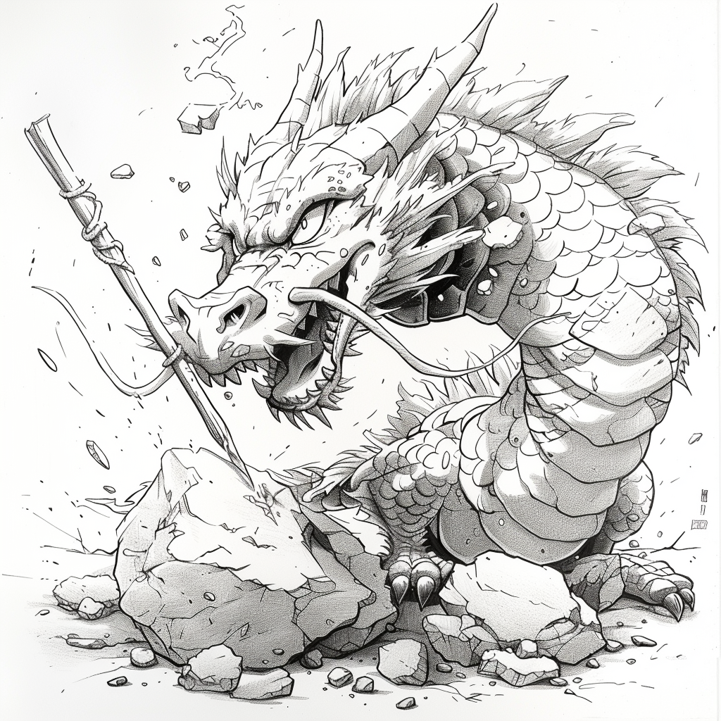 Dragon eating rock stick cartoon