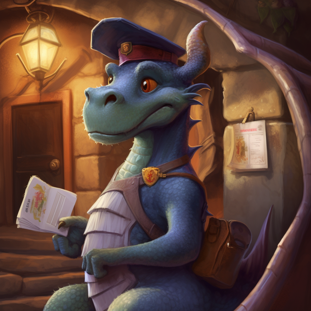 Dragon mailman delivering mail in a fantasy world