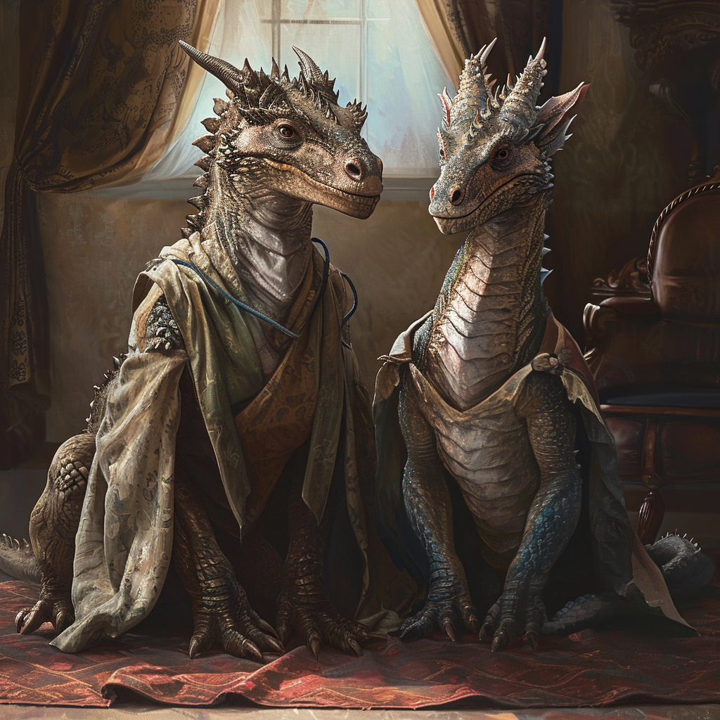 Dragon chiropractor treating dragon patient