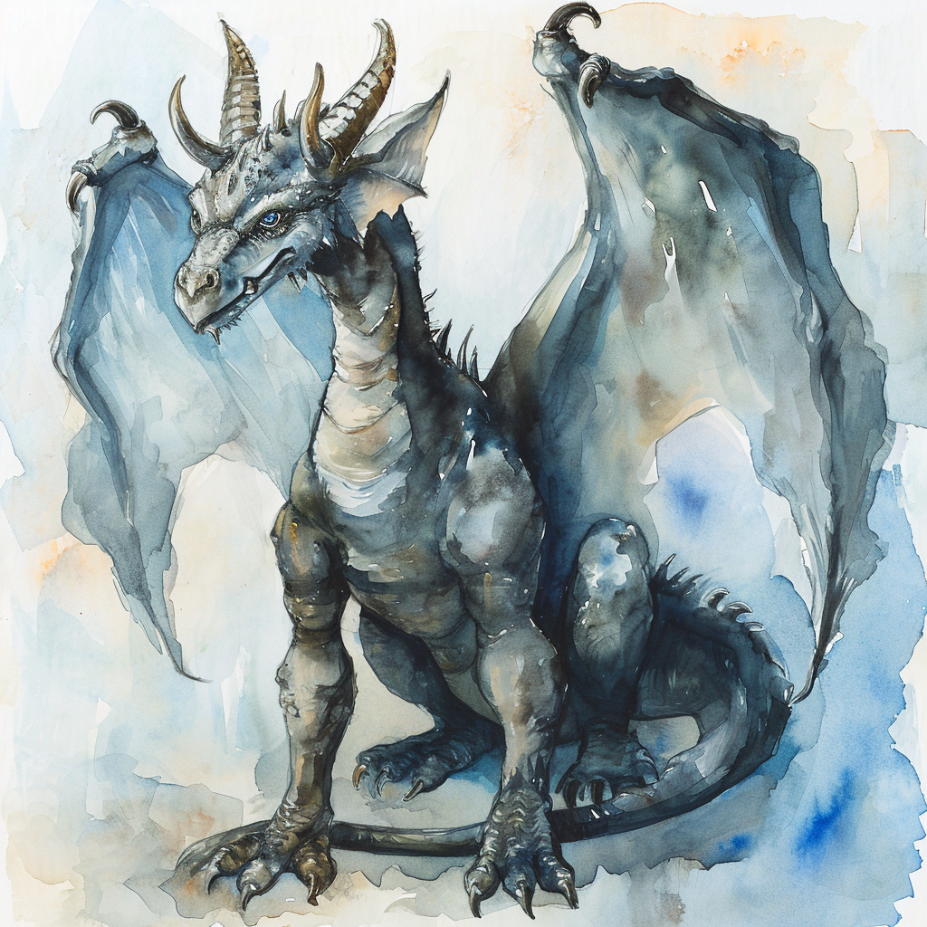 Dragon with two horns, paws, and webbed wings