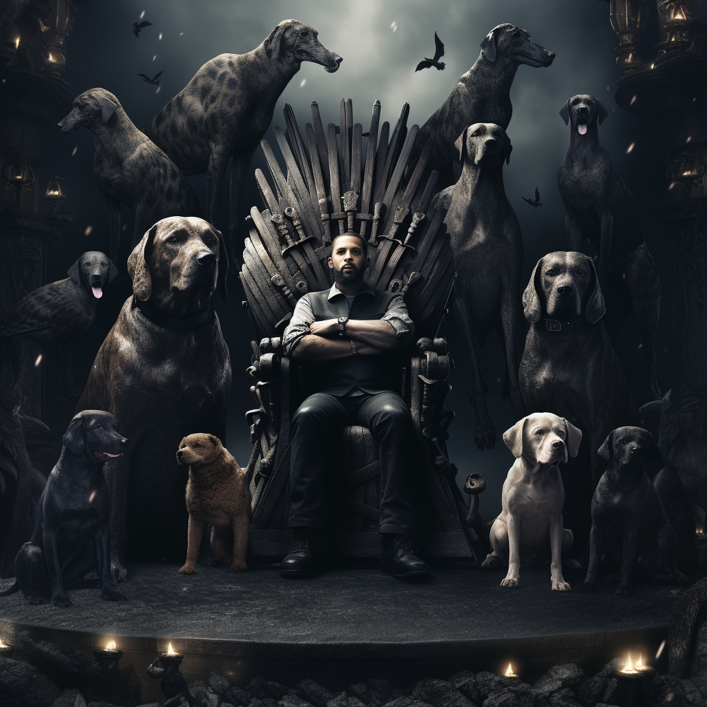 Drake surrounded by protective guard dogs