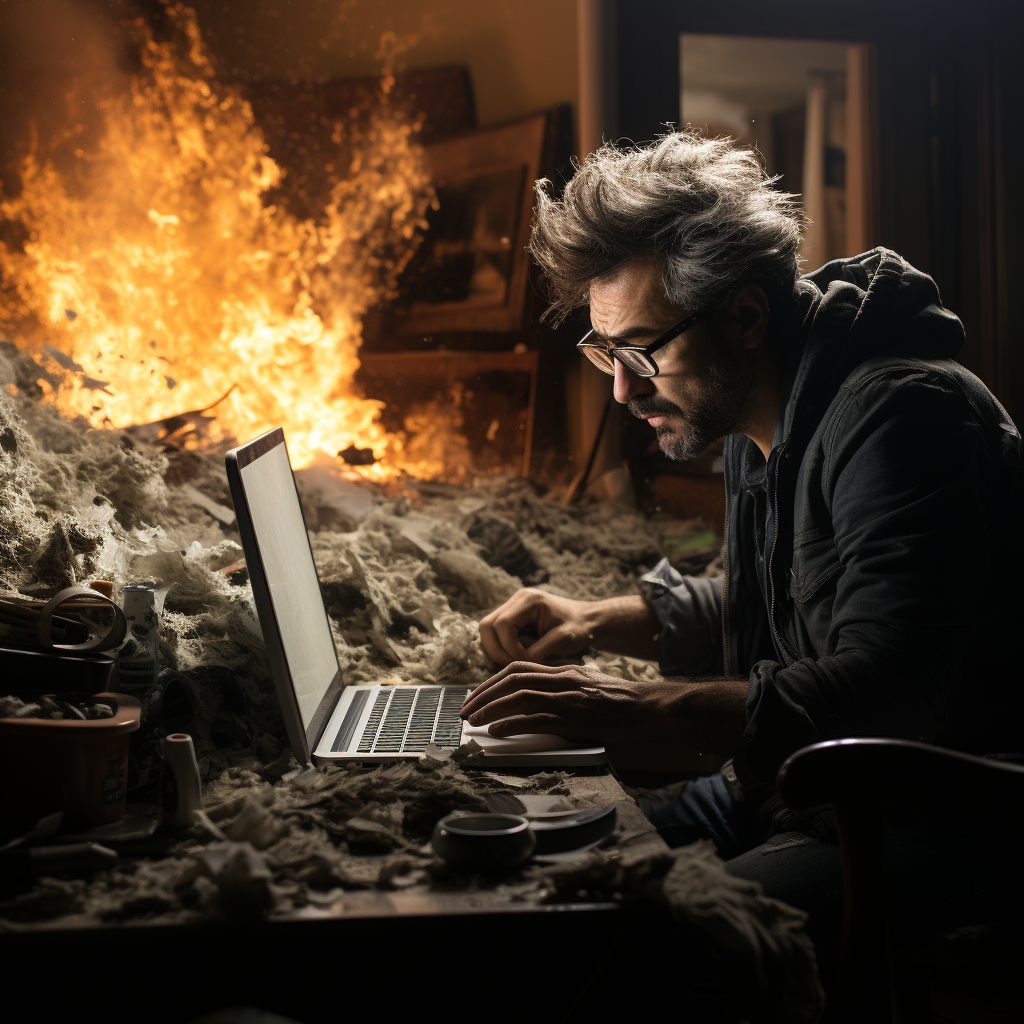 Man Surrounded by Blinding Laptop Light