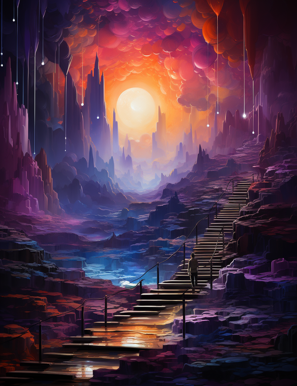 Vibrant dream unfolding in surreal chasm