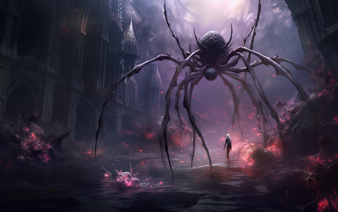 Dreamlike spiders in James Paick style