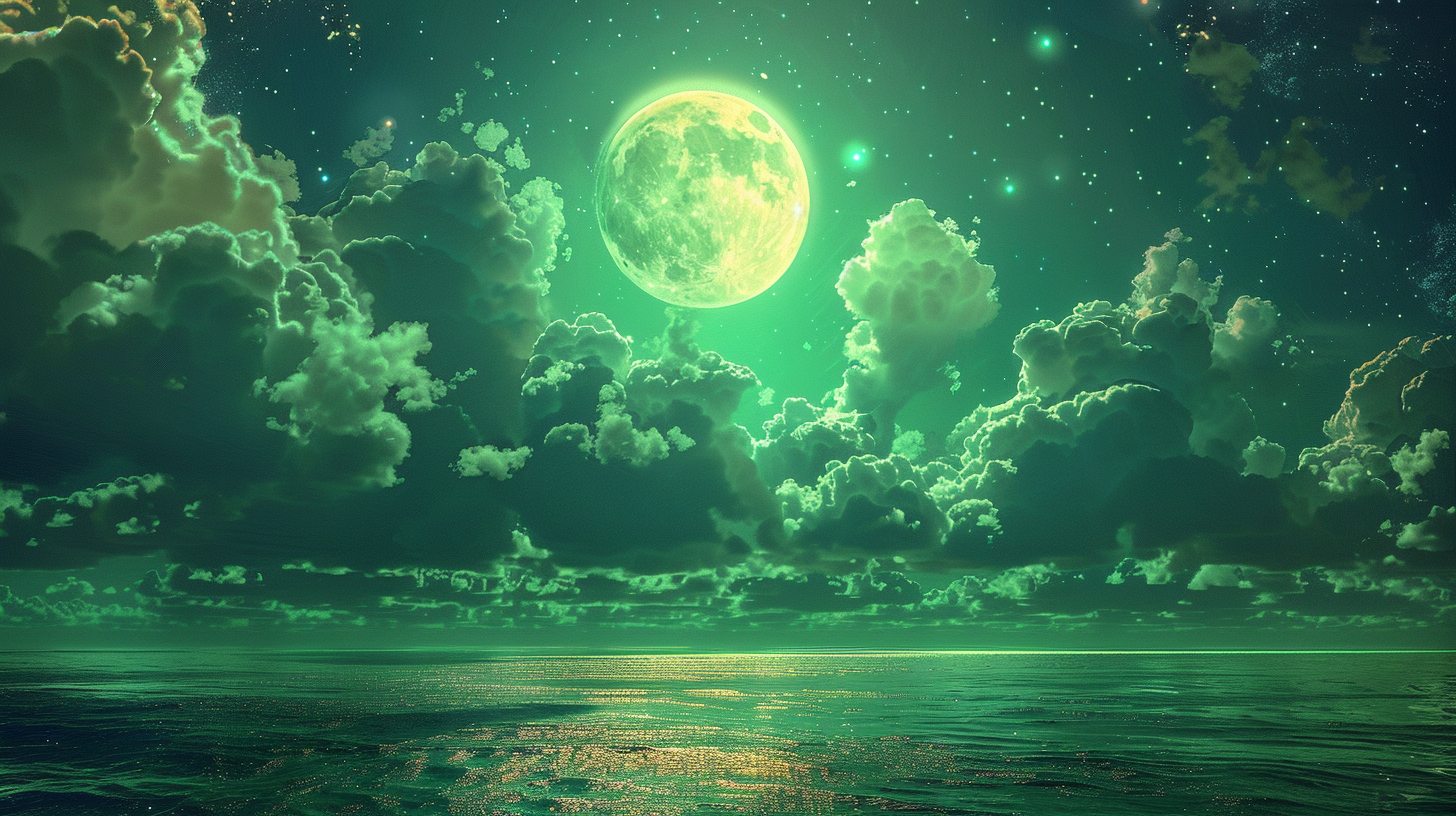 Green Sky Moon Sea Image