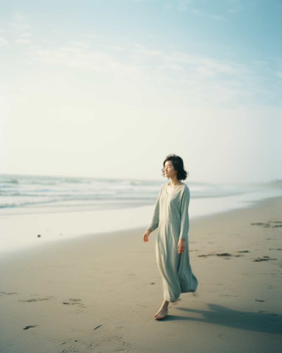 Portrait of a woman walking on the beach