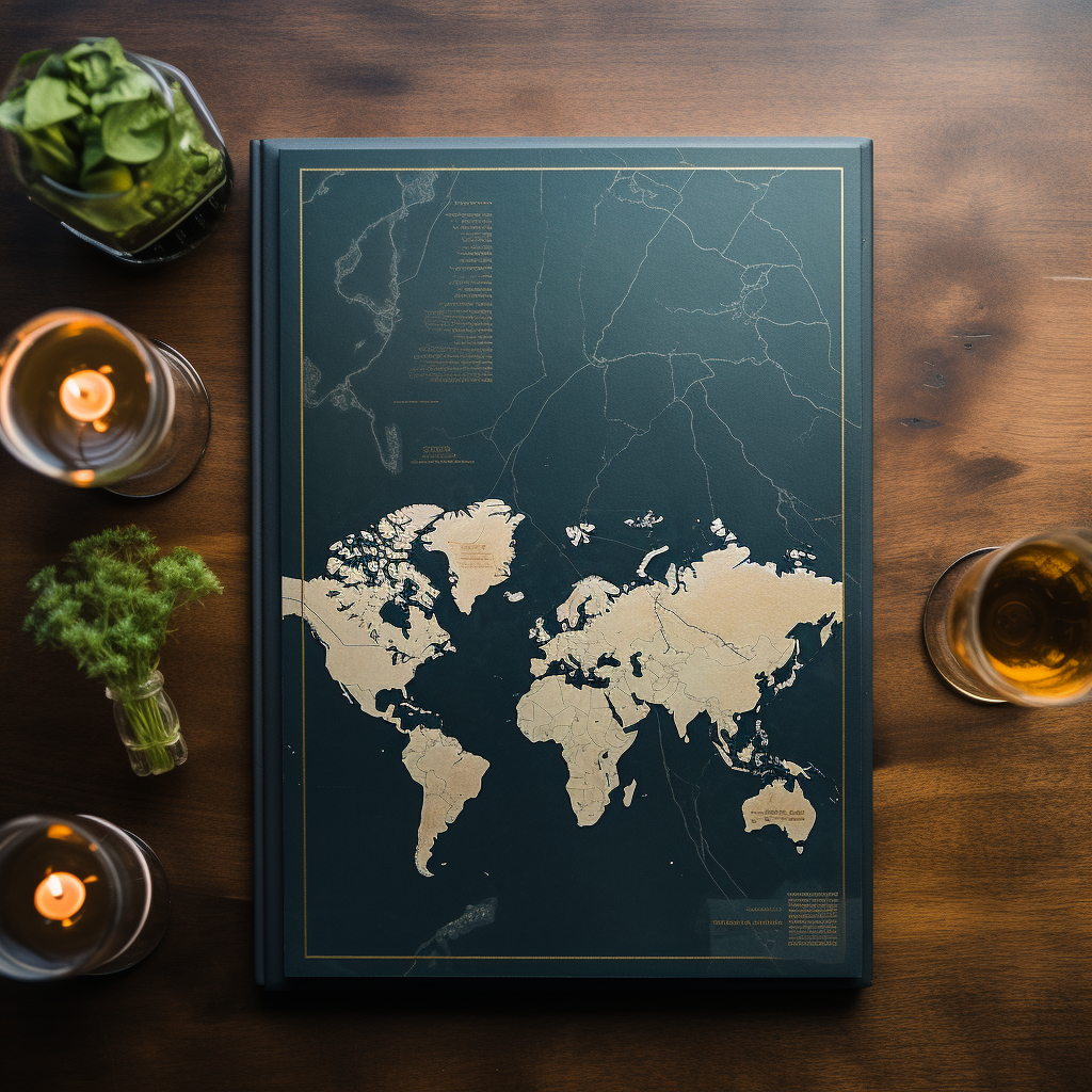 Stylish drinks menu cover with vintage map and crossroads