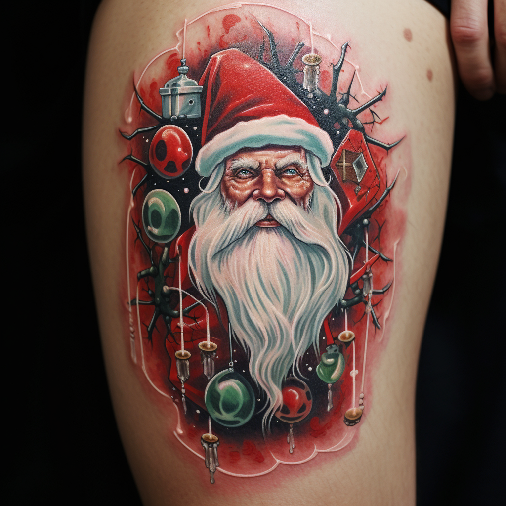 Santa with spider tattoos enjoying a midjourney