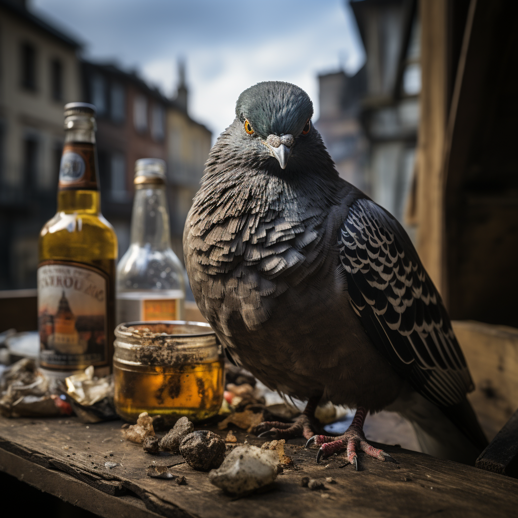 Drunken Pigeon Mockery with Bottle by Peace Dove Logo