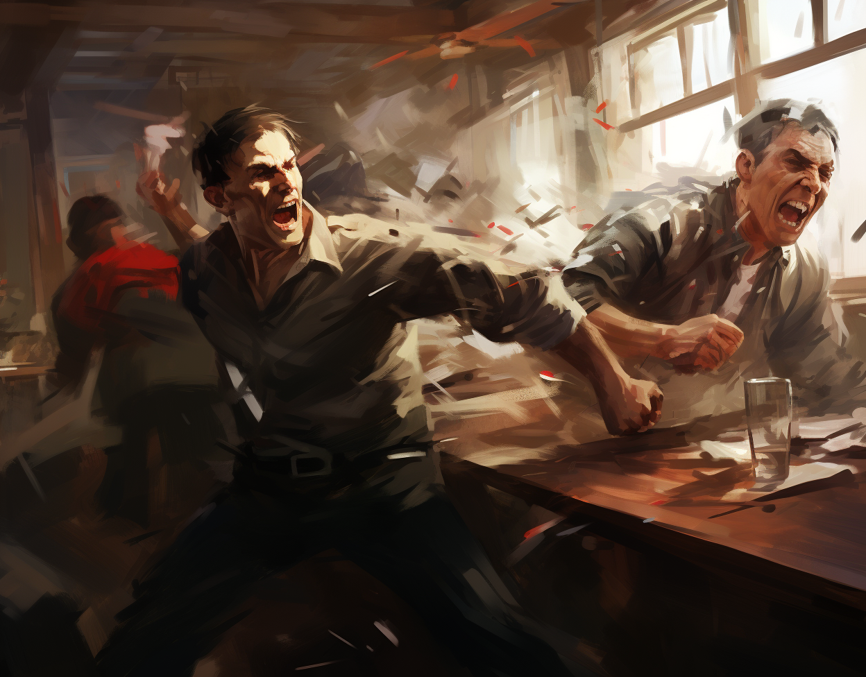 Illustration of a drunken Russian bar fight