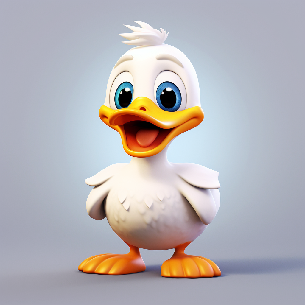 Playful duck in Pixar cartoon style