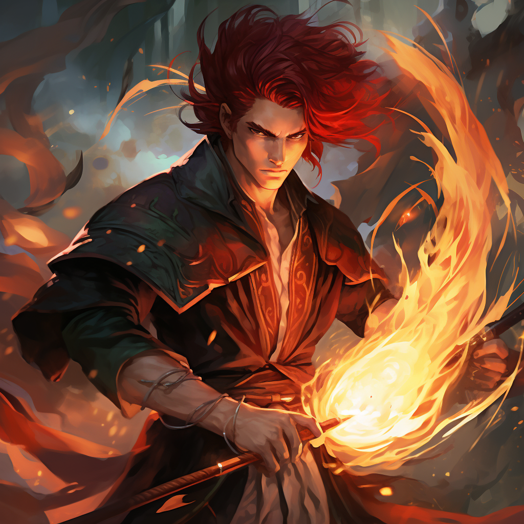 Anime character with red hair and spear