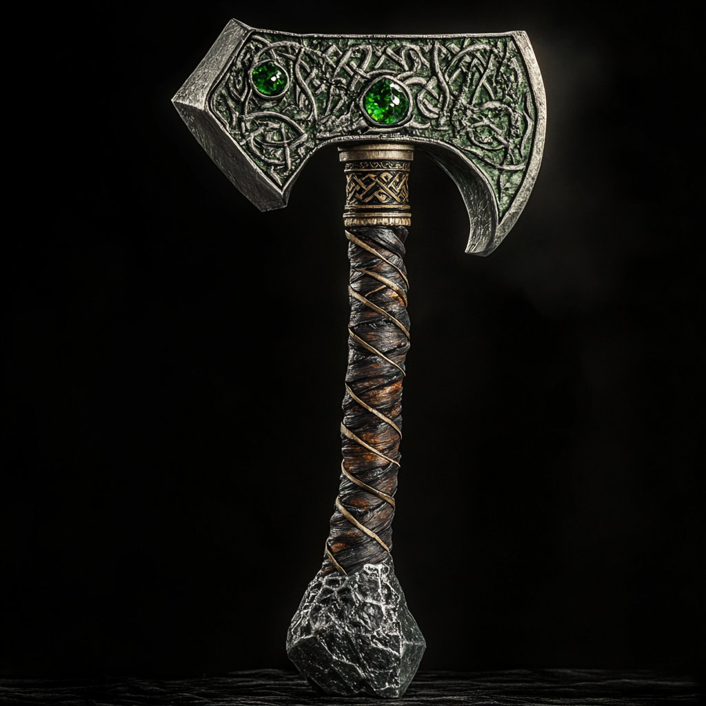 Dwarven War Hammer with Emeralds