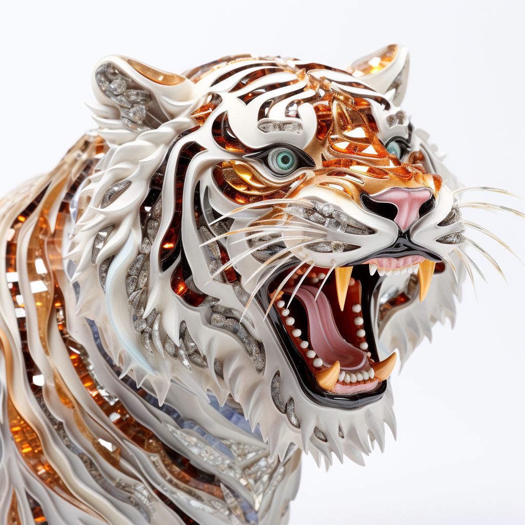 Roaring Japanese Tiger with Jewels and Diamonds