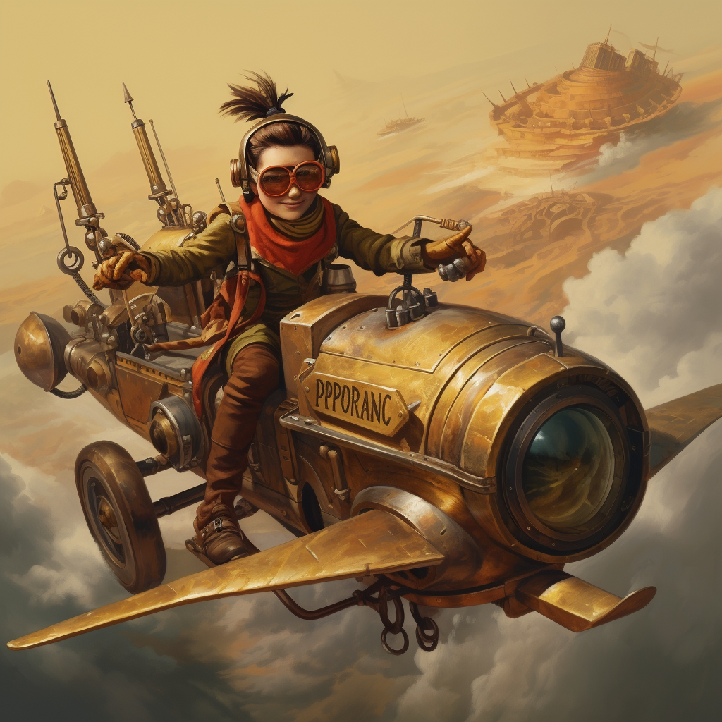 Child piloting dynamic steampunk podracer