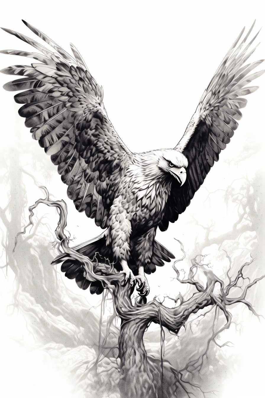 Eagle catching snake illustration