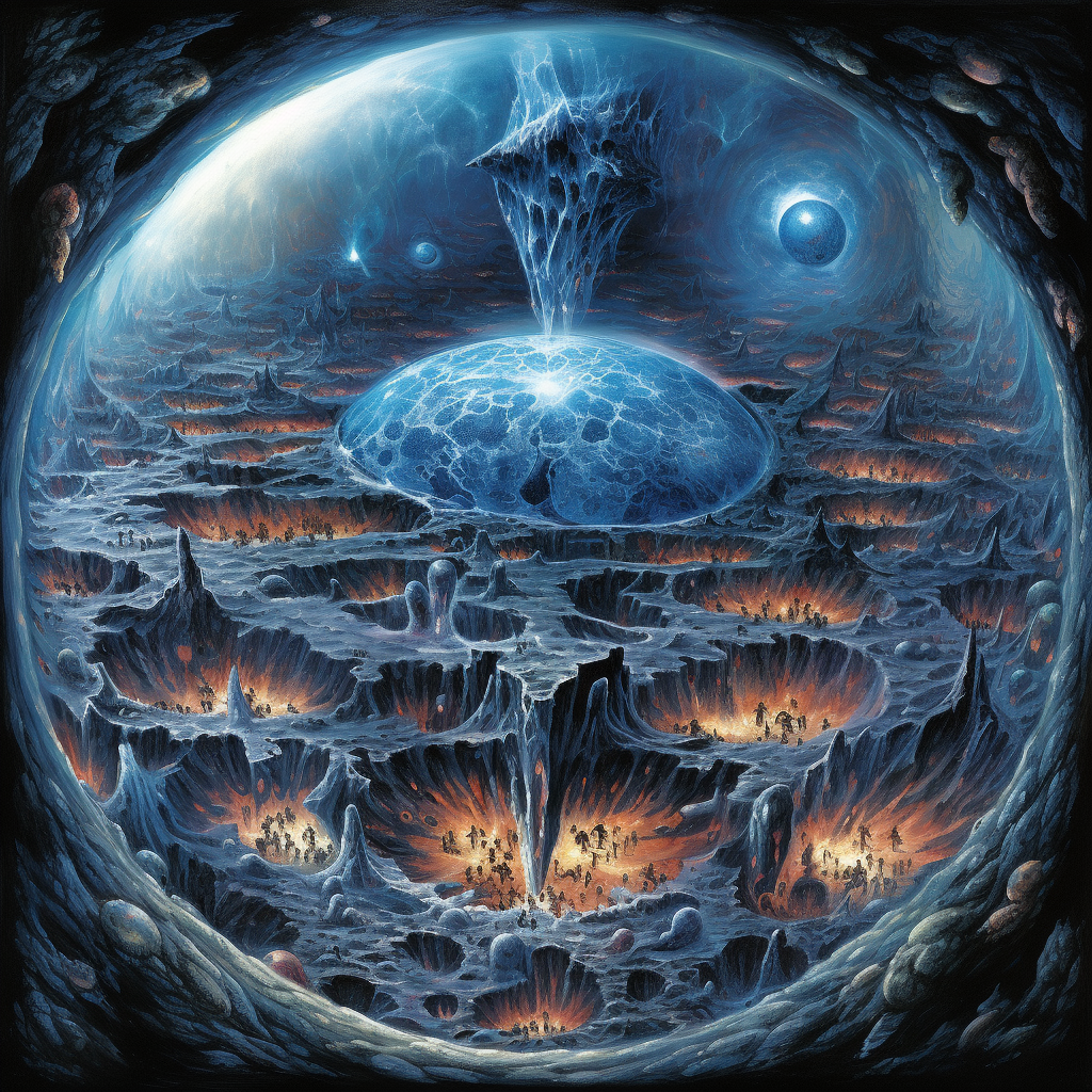 Drawing of Planet Earth with Blue Alien Creatures