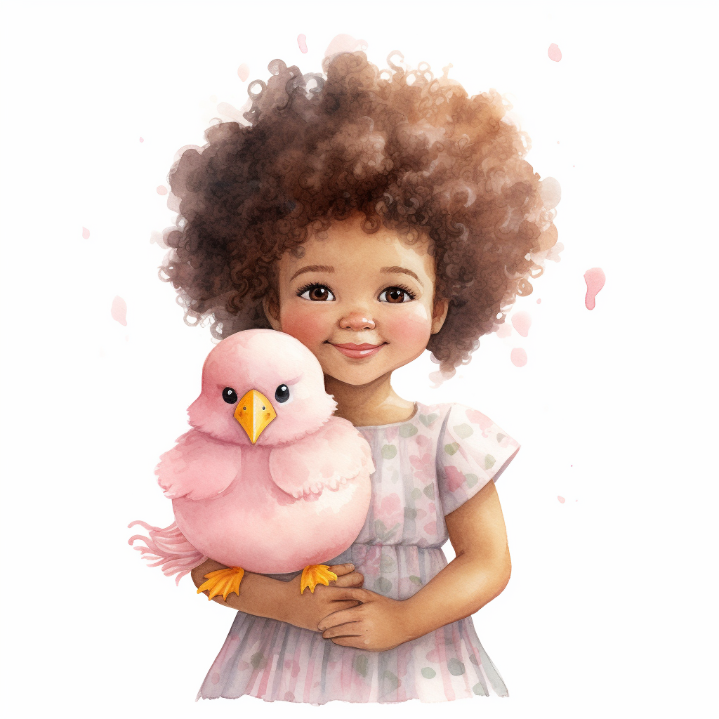 Afro girl holding Easter chick