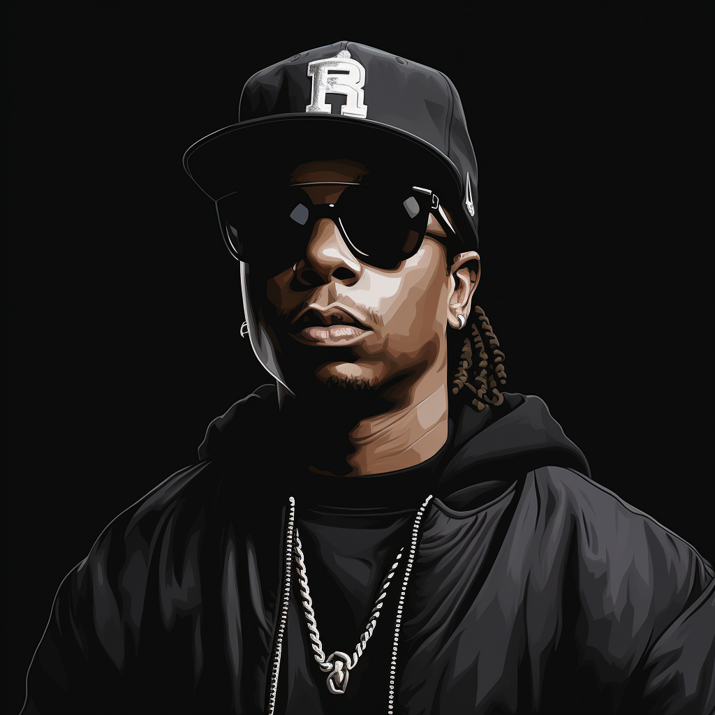 Eazy E portrait with LA Raiders cap and shades