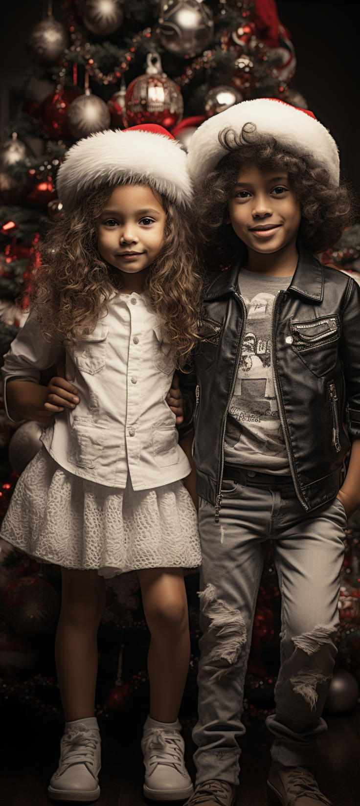 Eccentric children dancing around Christmas tree