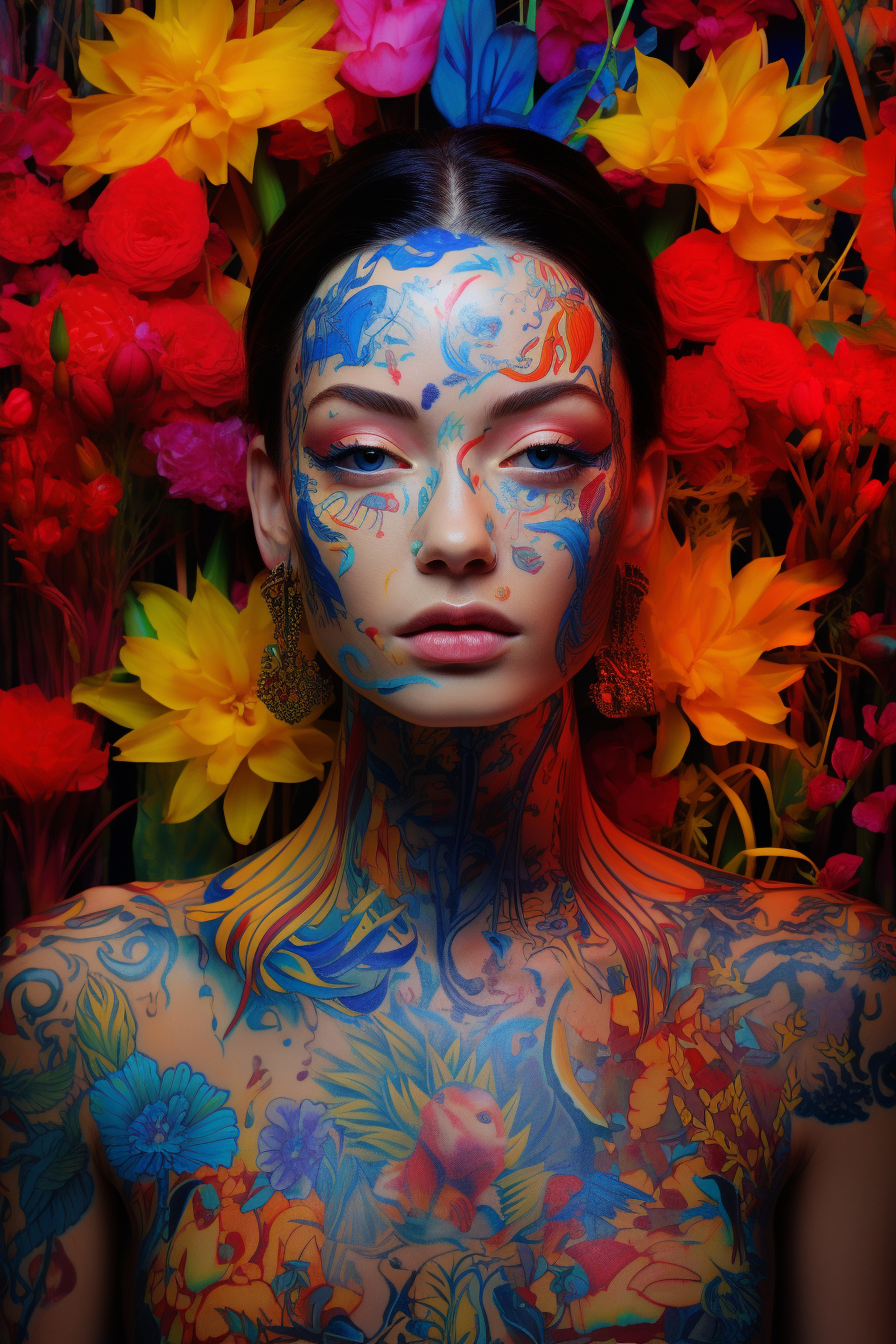 Eclectic woman portrait with vibrant overlays