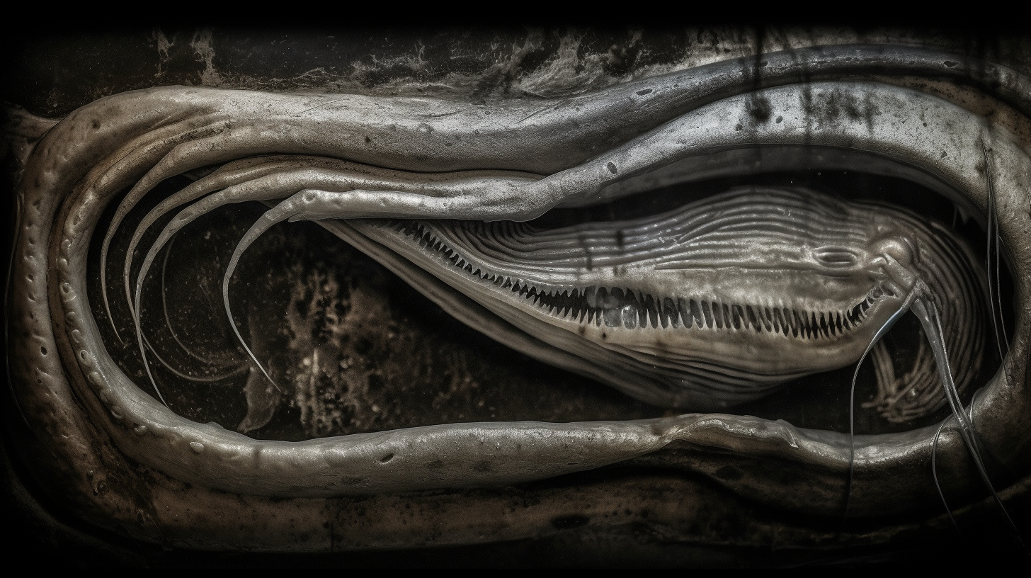 Abstract dissected eel with symmetrical patterns