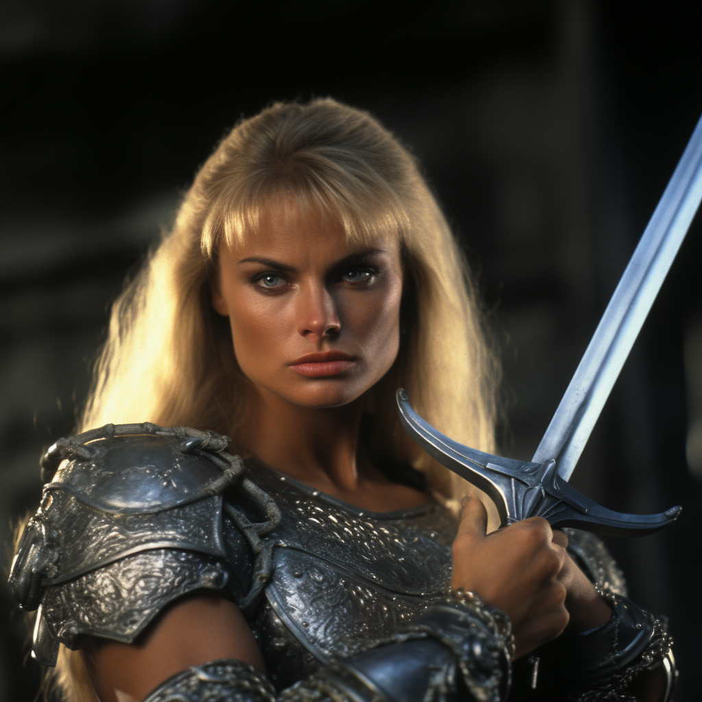 Erika Eleniak wielding claymore sword