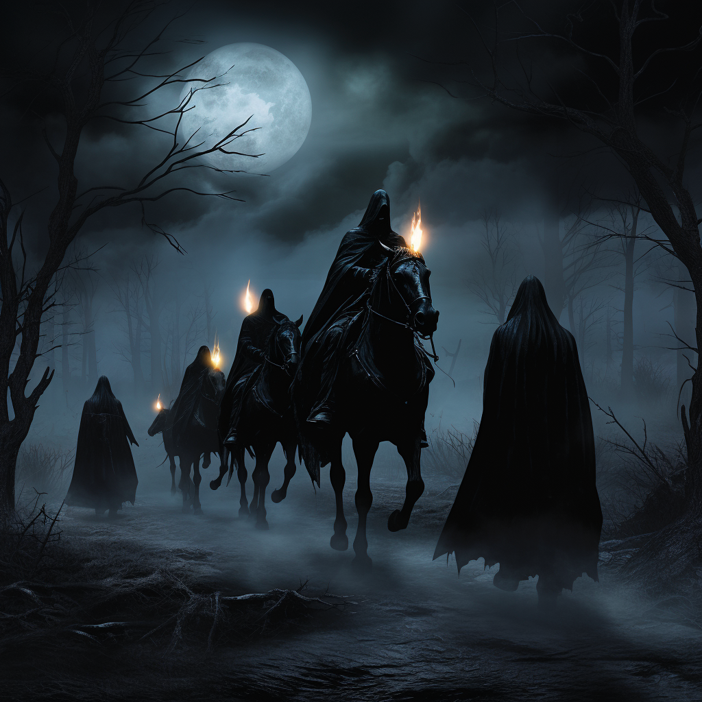 Nazgûl hunting with glowing eyes