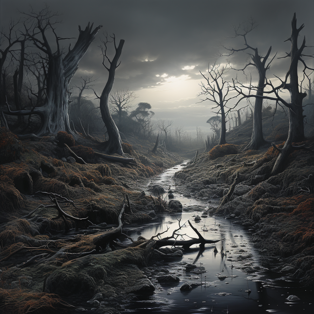 Hyperrealistic eerie landscape masterpiece