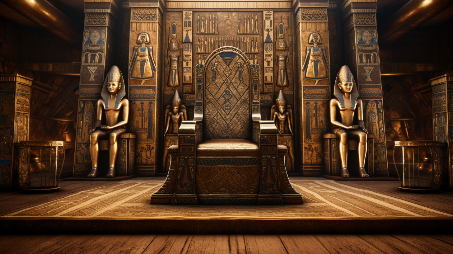 Egyptian Pharaoh King on Decorated Golden Throne