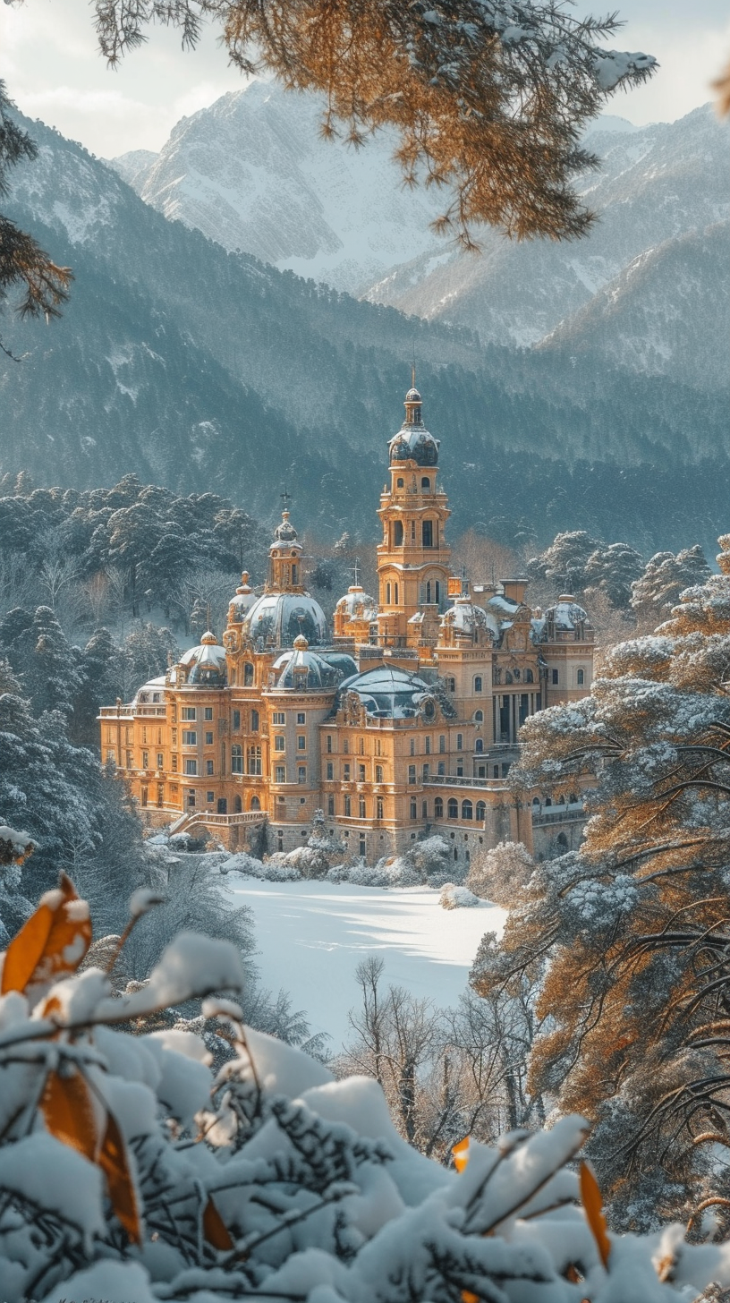 El Escorial Palace in Snowy Landscape