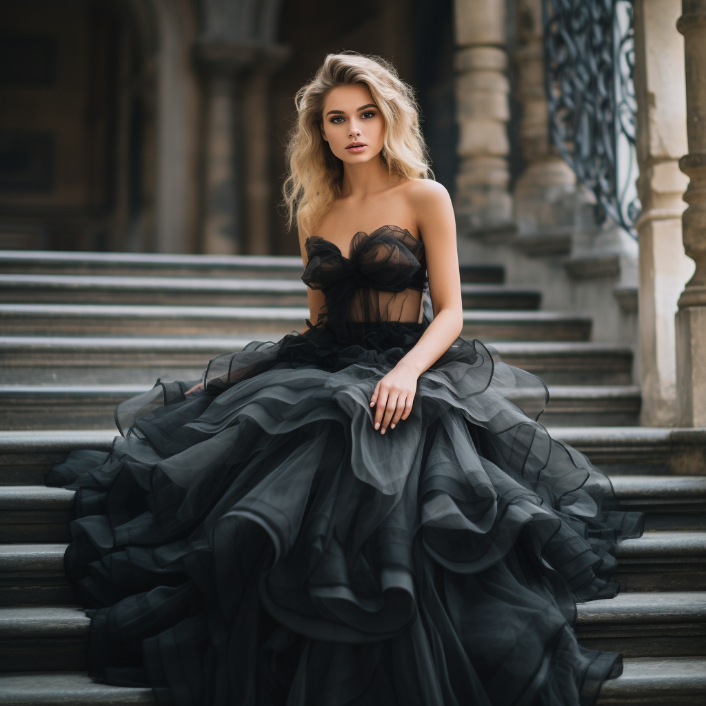 Black Dress Open Bodice Tulle Bride