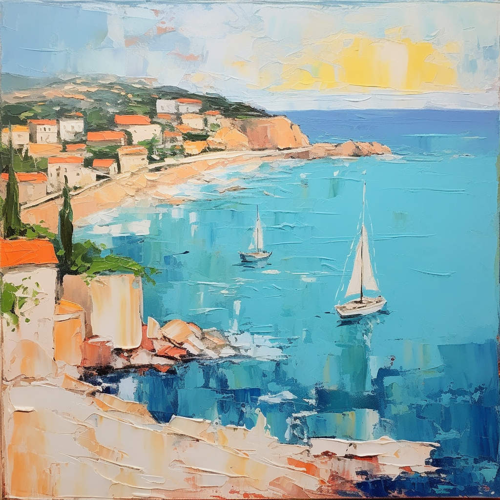 Abstract seascape oil painting in St. Tropez