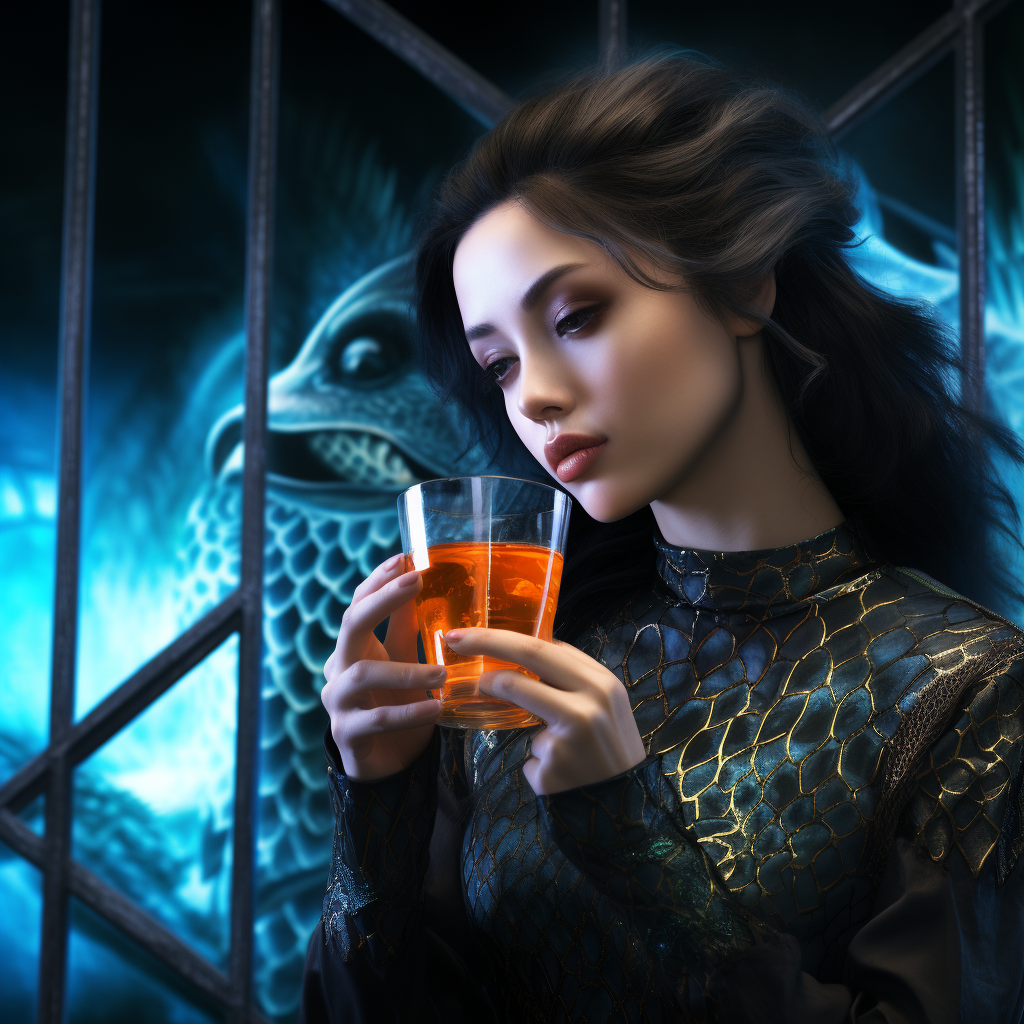 Elegant Triton Woman Drinking Orange Juice