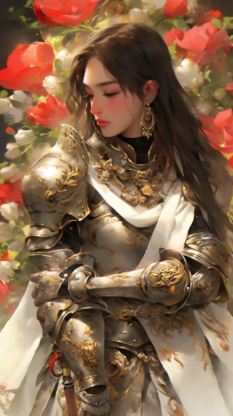 Beautiful woman in armor with ethereal illustrations