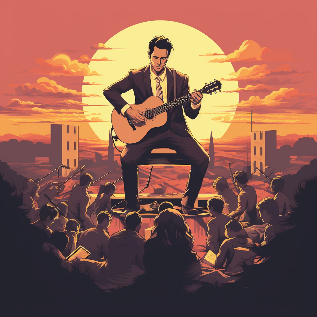 Elegant Man Playing Guitar on Rooftop